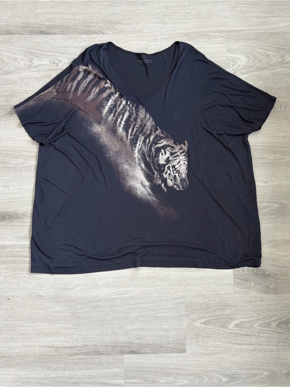 AllSaints Black Short-Sleeve Tee with Brown Tiger Graphic